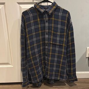 Abercrombie & Fitch Men's Blue and Yellow Plaid Flannel